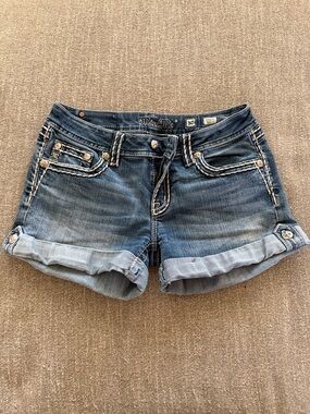 Miss Me Signature Short Blue Rolled Cuff Denim Shorts